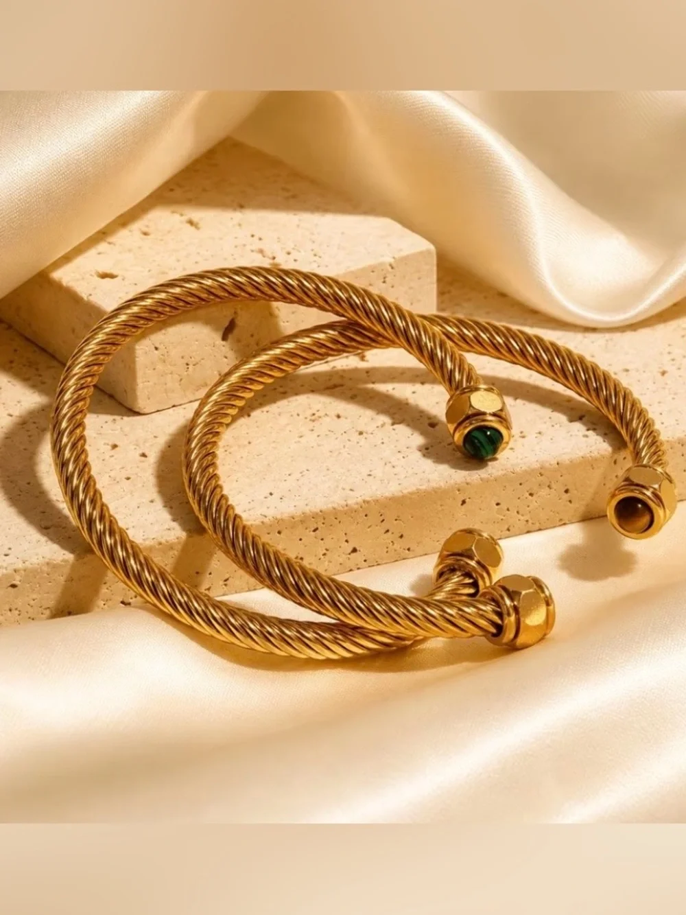 NEW! Twisted Cuff Bracelet with Green Accent. Cabel Classic Bracelet A0-12